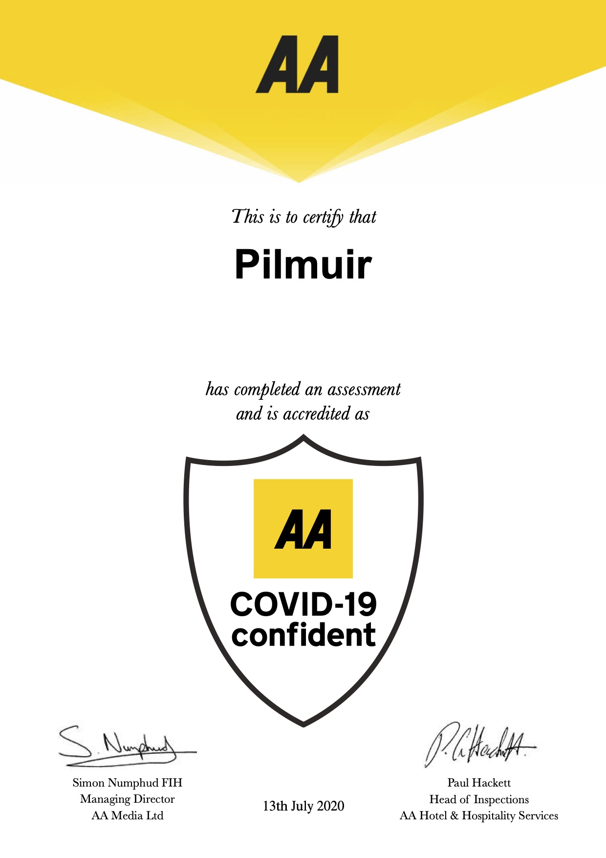 covid confident certificate